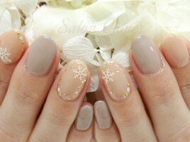 ワンカラー×雪の結晶ネイル