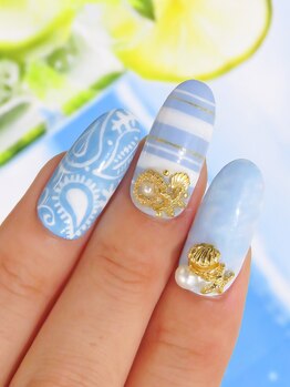 カラーズ 浜松店(colors)/ブルー×ボーダーネイル(*^^*)