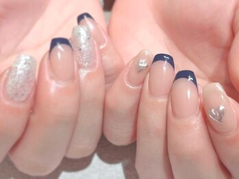 フレンチ ネイビー ラメ