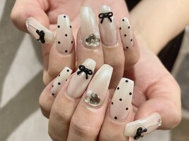 ドット×リボン×ハートネイル