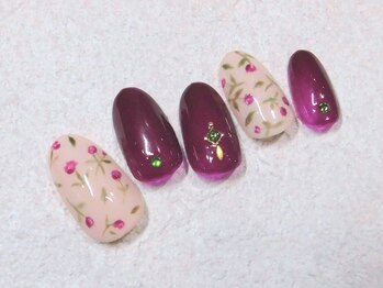 ケージュール(Kjour)/小花柄　ボルドー　ネイル