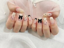 プティ アイビューティ 京橋店(peTiT eyebeauty)/ドットネイル　リボン　ワンホン