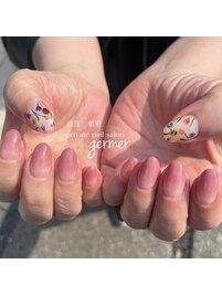 水彩チューリップとてんとう虫