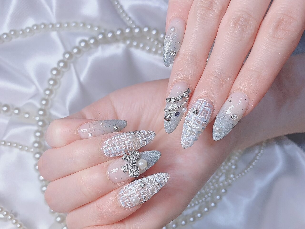 くすみブルーツイードネイル：PG007382049｜フィオナ 大久保店(Fiona