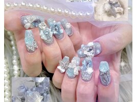 水色ネイル ゴテゴテネイル