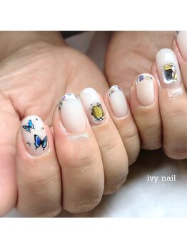 アイビーネイル(ivy-nail)/ガラスフレンチ×蝶々♪