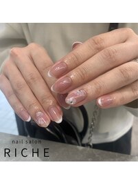 春フラワー×フレンチネイル