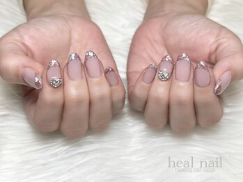 ヒールネイル(heal nail)/pinkガラスfrench×heart～