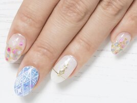 カラフルシェル×タイル柄ネイル