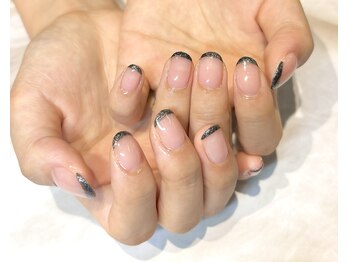 ルヒアネイル イオン戸畑ショッピングセンター店(Ruhia Nail)/黒ラメフレンチネイル