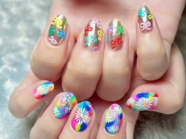 リボン×フラワーネイル