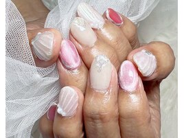 夏ネイル/ピンク/ホワイト/貝殻