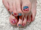 ポップバンダナの春フットネイル