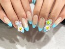 フレンチ×お花パーツ