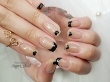 シュガーネイル(sugar nail)/黒フレンチ＆ハート