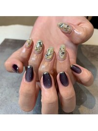 ガラスフレンチ/紫陽花ネイル