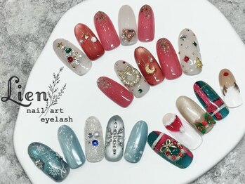 リアン 川崎店(Lien)の写真/【クリスマスの限定デザイン♪】新登場の左右でデザインが違う♪可愛すぎるクリスマスネイル(¥9500)☆★