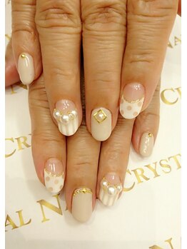 クリスタルネイル ボンベルタ橘店(CRYSTAL NAIL)/フレンチ×ドット×ストライプ