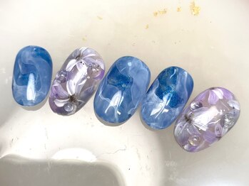 なちゅらる 苫小牧/波ネイル/夏/梅雨/青/花