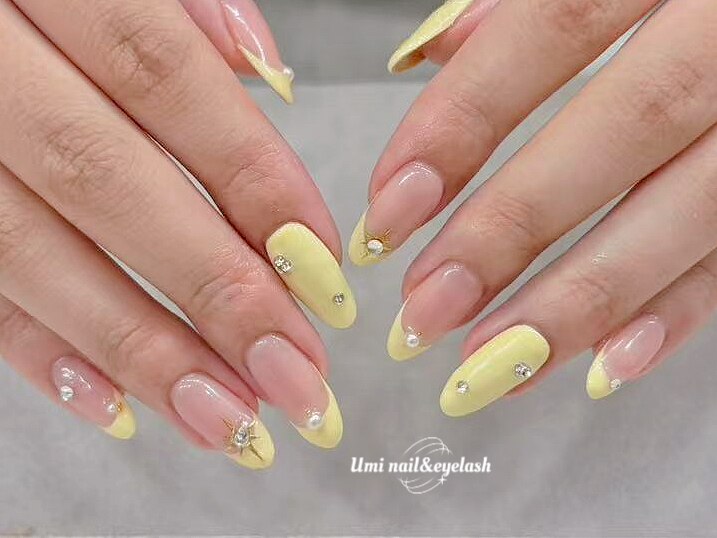 オーダーネイルチップ♡イエロー量産型推し色フレンチガーリー韓国ワンホン黄色地雷 オーダーネイルチップ♡イエロー黄色フレンチガーリー推し量産型