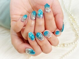 推し活ブルーマーメイドネイル☆