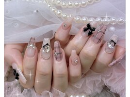 黒リボン ピンク チェック 秋 冬