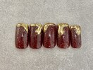 ボルドー×ゴールドネイル￥8500