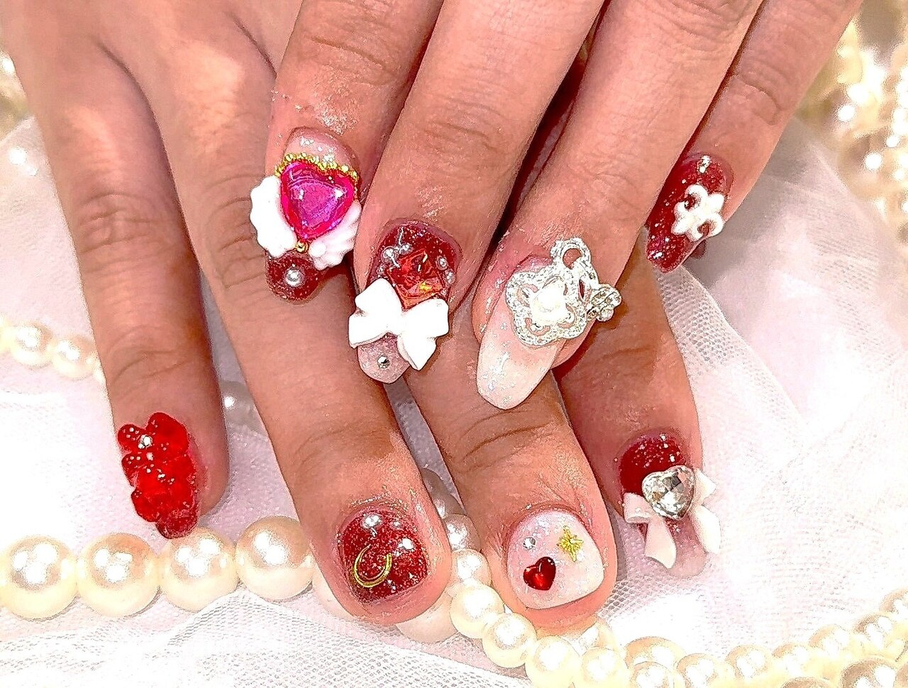 3Dアートネイル/リボン×ハート：PG013371646｜パダアット ヴァラネイル