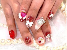 3Dアートネイル/リボン×ハート