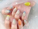 春夏カラーフルフレンチ砂ネイル
