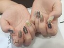 チェック×リボンネイル