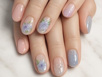 梅雨 紫陽花ネイル 水滴 9,800円