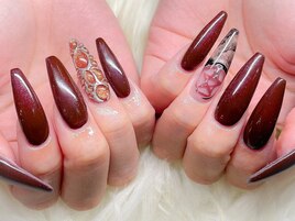 ボルドー/手書きアートネイル