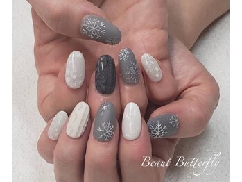 ネイルサロン スクール ビュートバタフライ 相模大野店(BEAUT BUTTERFLY)/大人雪の結晶ネイル