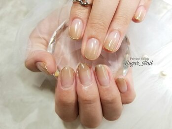 シュガーネイル(sugar nail)/ベージュグラデ×先端ミラー