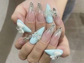 ブルー×リボンネイル