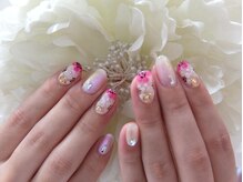 ネイルサロンミキ 横浜(MIKI)/手描きフラワー　和装着物ネイル