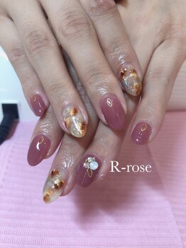 アールローズ(R-rose)/ピンクべっ甲ネイル 定額￥8800