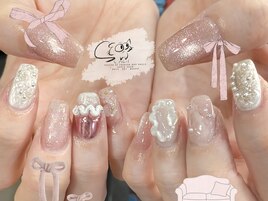 ガーリーネイル　リボンネイル