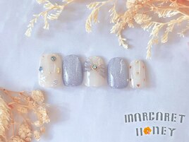 ぷっくりリボンジュエリーネイル