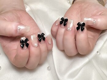 ヒールネイル(heal nail)/スカルプ パールmirror×リボン.