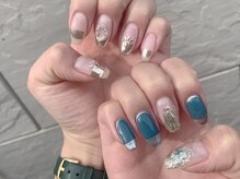オープンジョー(open-jaw)/くすみブルー×ミラーネイル