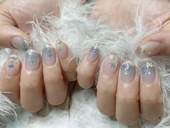 ネイル スパ ココプラス(Nail spa Cocoplus)/梅雨カラー蝶々クリアフレンチ