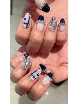 ネイビー★チェックネイル