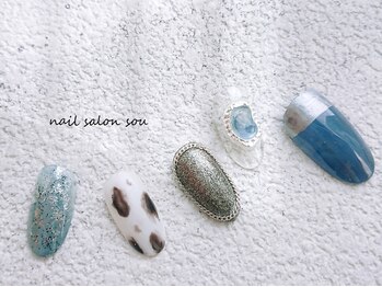 ネイルサロン ソウ 心斎橋店(Nail Salon Sou)/くすみblue×アニマル