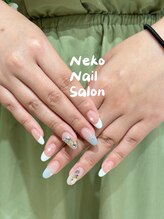 ネコ(Neko)/フレンチ　水色　ワンホンネイル