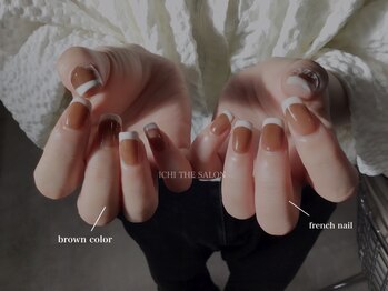 イチプラス(ICHI+)/ブラウン×ホワイト フレンチ