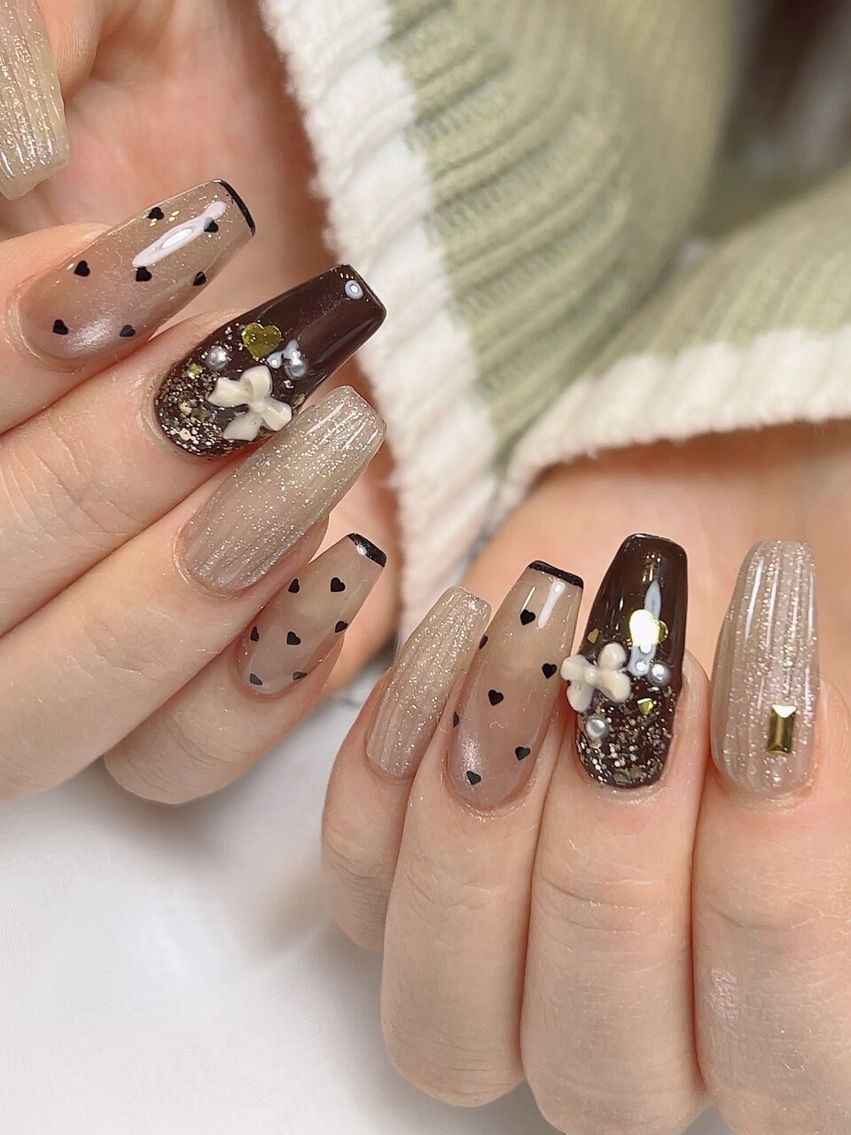 【No.047】バレンタインネイル♡リボン♡くま♡ハート♡チョコレート No.047】バレンタインネイル♡リボン♡くま♡ハート♡チョコレート No