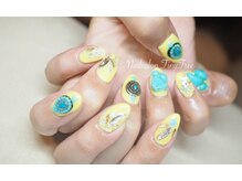 タイニーツリー(Tiny Tree)/74 イエロー&ターコイズ夏ネイル
