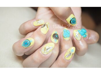 タイニーツリー(Tiny Tree)/74 イエロー&ターコイズ夏ネイル